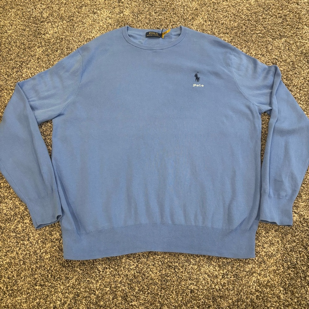 100% Cotton Polo by Ralph Lauren Men's Light Blue Crewneck Sweater